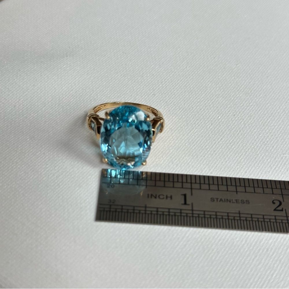 14K Gold Sky Blue Topaz Cocktail Ring Statement Jewelry - Picture 6 of 8